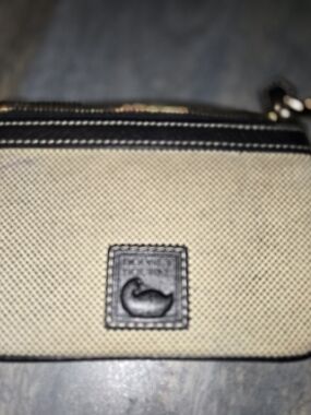 Dooney & Bourke Beige Canvas and Black Leather Zip Wallet